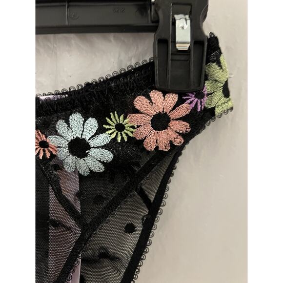 Savage X Fenti Black Mesh Floral Embroidered Polka Dot High Leg Bikini Panties M - Picture 4 of 11